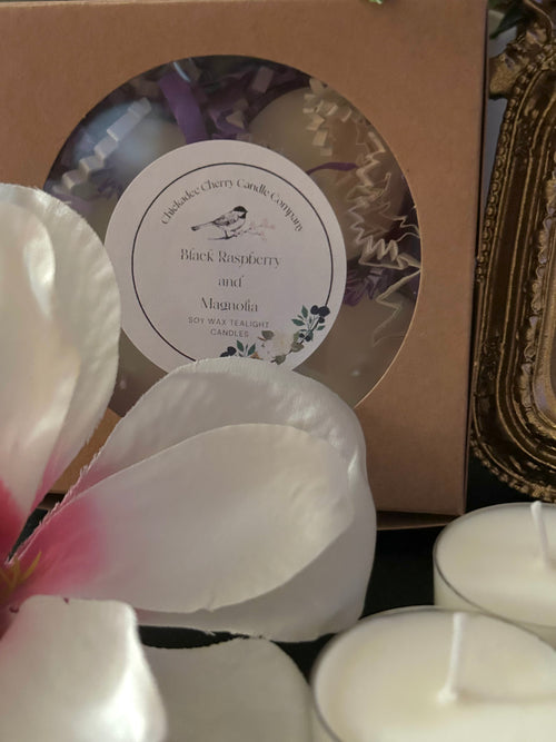 Black Raspberry and Magnolia  hand-poured soy wax tealight candles | non-toxic
